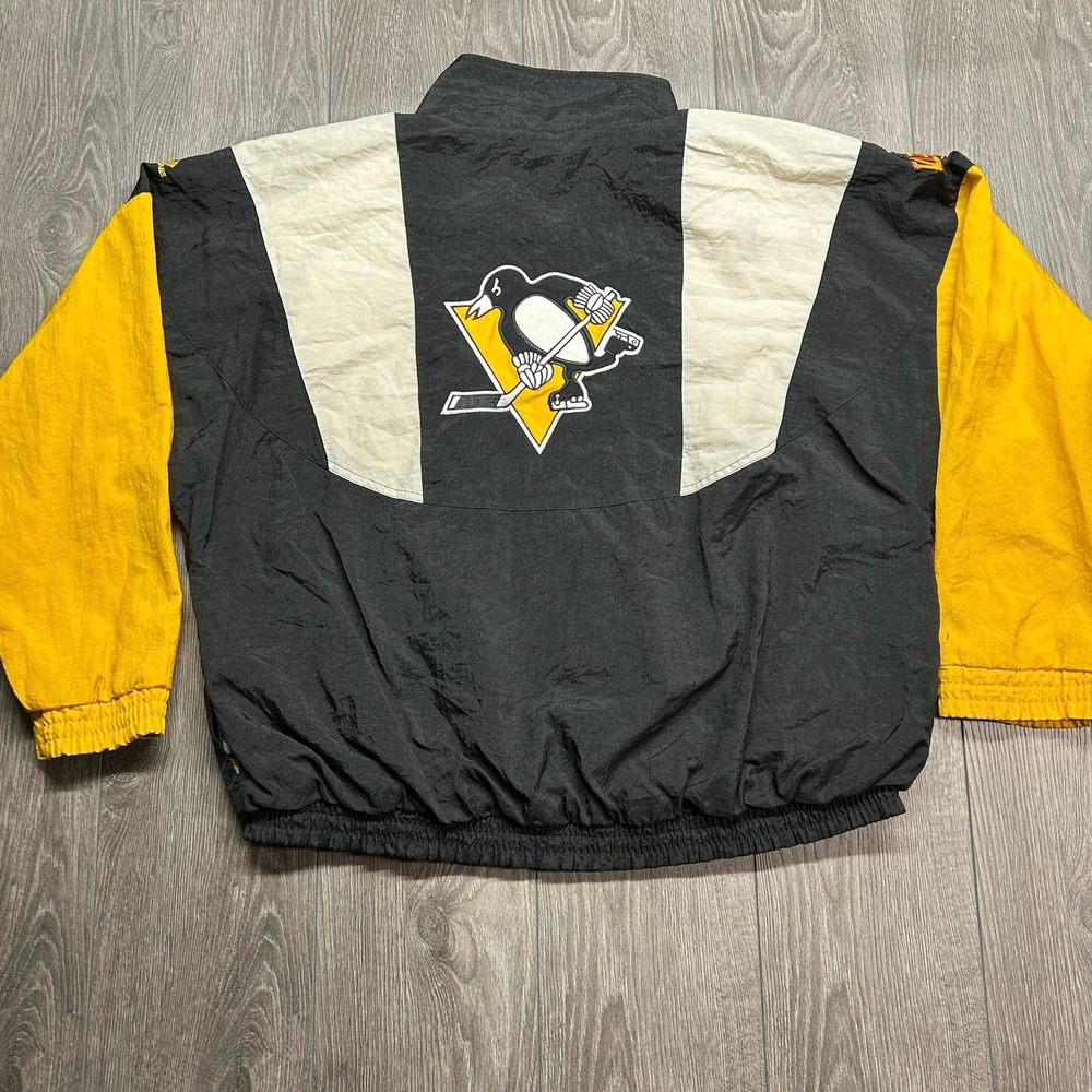Vintage Apex One Pittsburgh Penguins NHL Jacket Mens Large Black Yellow 90s Zip